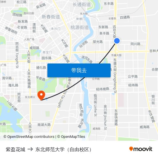 紫盈花城 to 东北师范大学（自由校区） map