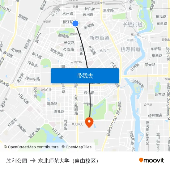 胜利公园 to 东北师范大学（自由校区） map