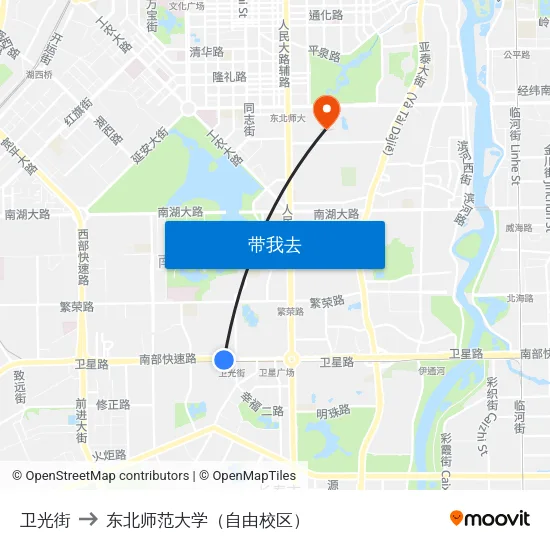 卫光街 to 东北师范大学（自由校区） map