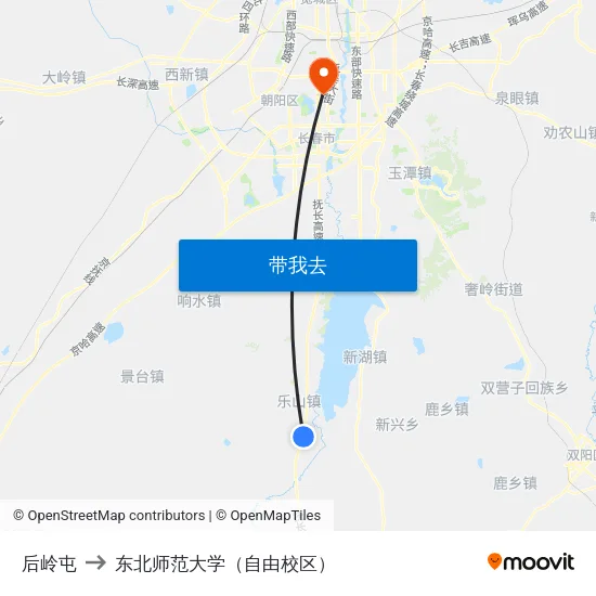 后岭屯 to 东北师范大学（自由校区） map