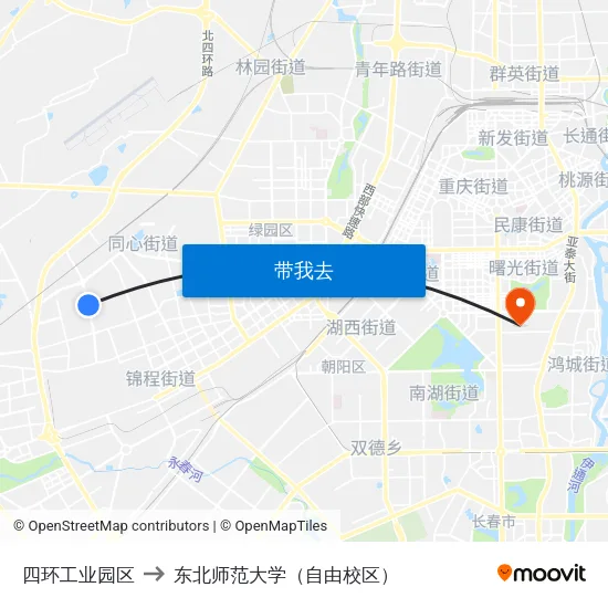 四环工业园区 to 东北师范大学（自由校区） map