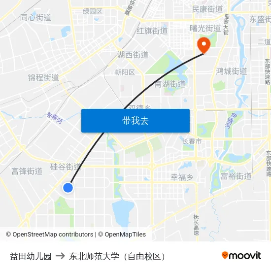 益田幼儿园 to 东北师范大学（自由校区） map