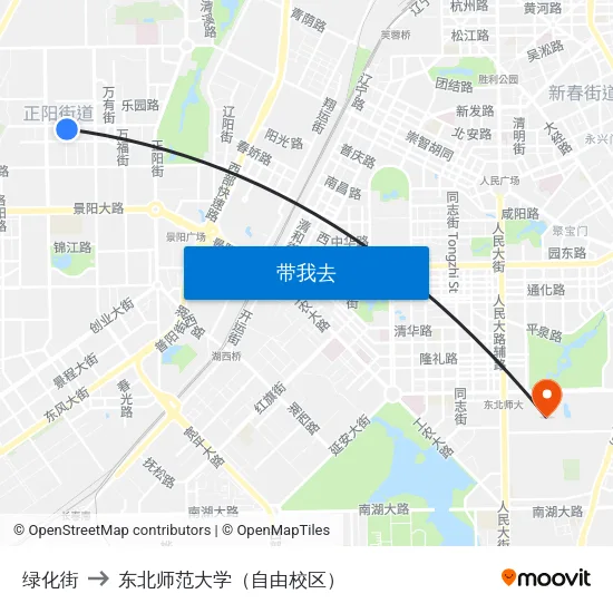 绿化街 to 东北师范大学（自由校区） map