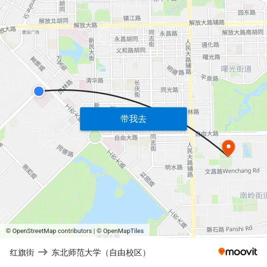 红旗街 to 东北师范大学（自由校区） map