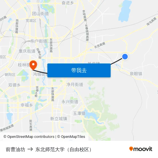 前曹油坊 to 东北师范大学（自由校区） map