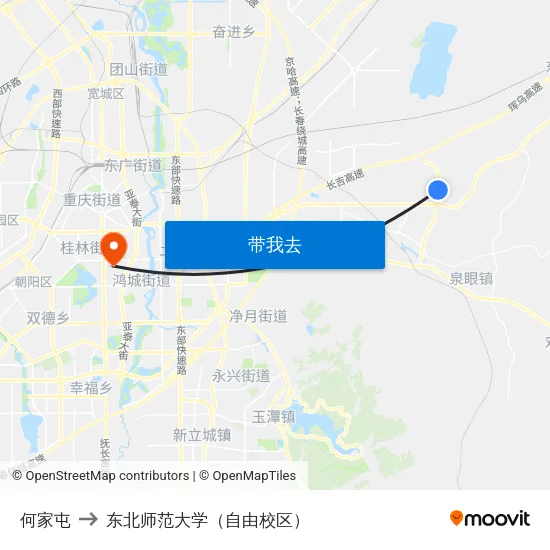 何家屯 to 东北师范大学（自由校区） map
