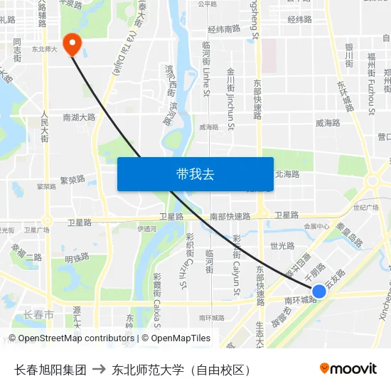 长春旭阳集团 to 东北师范大学（自由校区） map