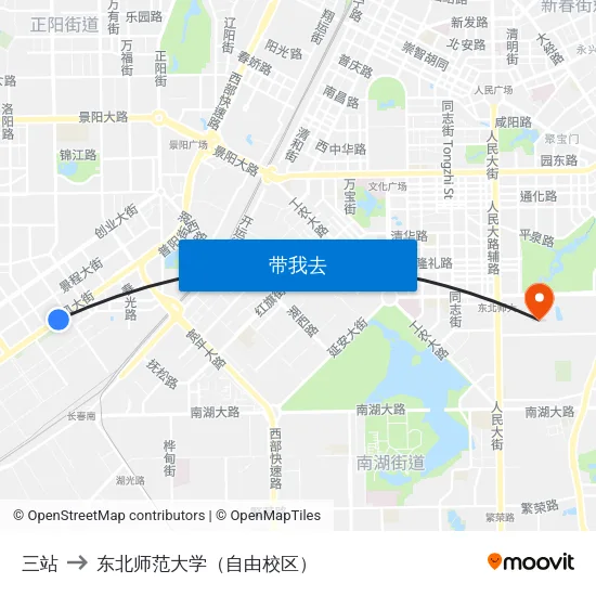 三站 to 东北师范大学（自由校区） map