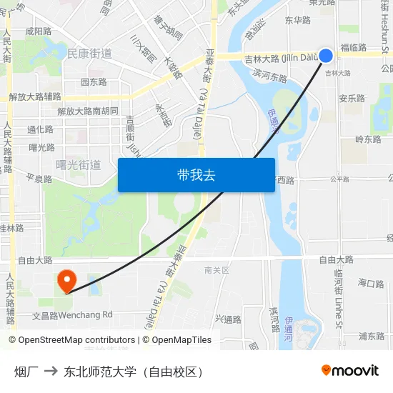 烟厂 to 东北师范大学（自由校区） map