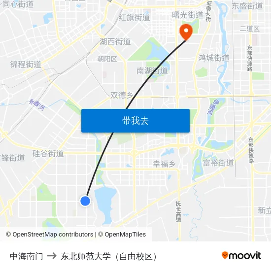 中海南门 to 东北师范大学（自由校区） map
