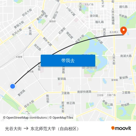 光谷大街 to 东北师范大学（自由校区） map