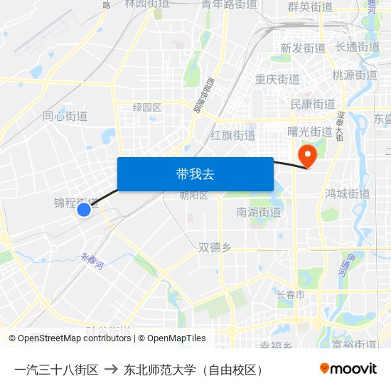 一汽三十八街区 to 东北师范大学（自由校区） map