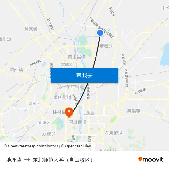 地理路 to 东北师范大学（自由校区） map