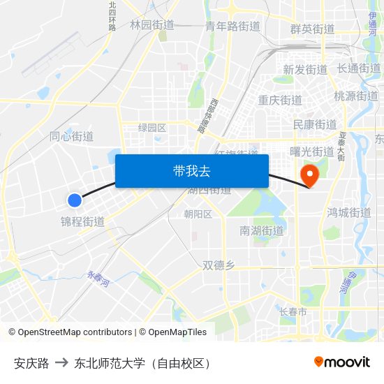 安庆路 to 东北师范大学（自由校区） map