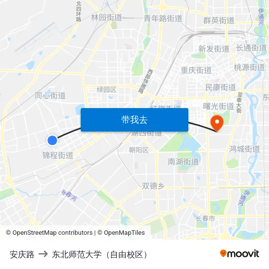 安庆路 to 东北师范大学（自由校区） map