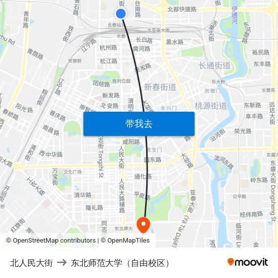 北人民大街 to 东北师范大学（自由校区） map