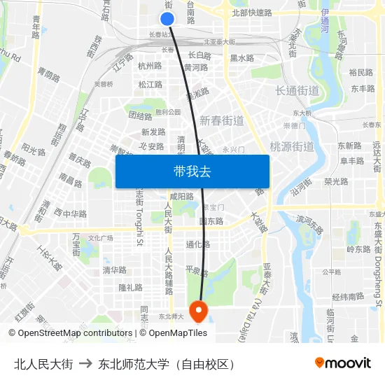 北人民大街 to 东北师范大学（自由校区） map