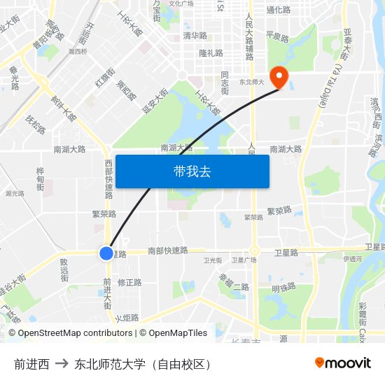 前进西 to 东北师范大学（自由校区） map