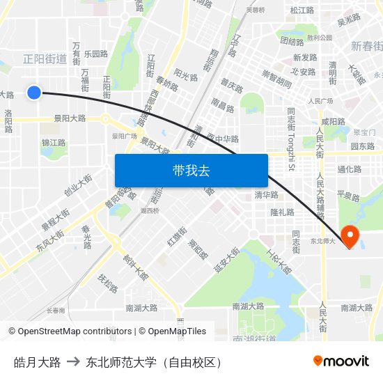 皓月大路 to 东北师范大学（自由校区） map