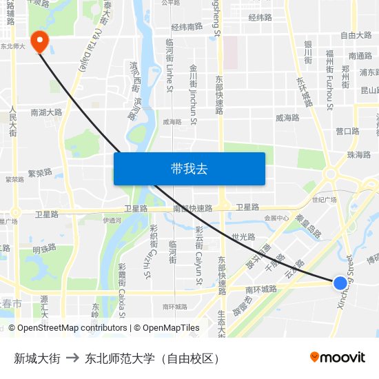 新城大街 to 东北师范大学（自由校区） map