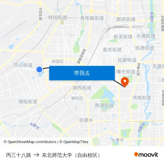 丙三十八路 to 东北师范大学（自由校区） map