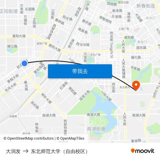 大润发 to 东北师范大学（自由校区） map