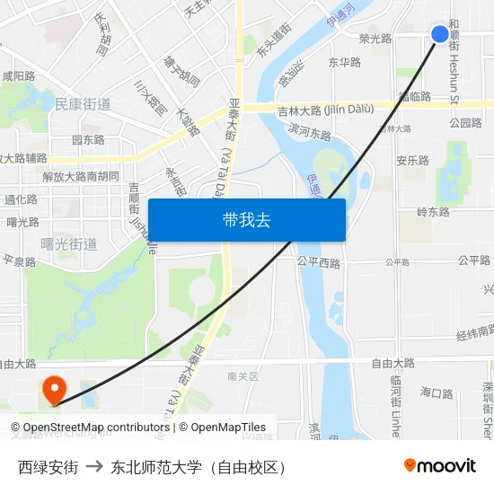 西绿安街 to 东北师范大学（自由校区） map