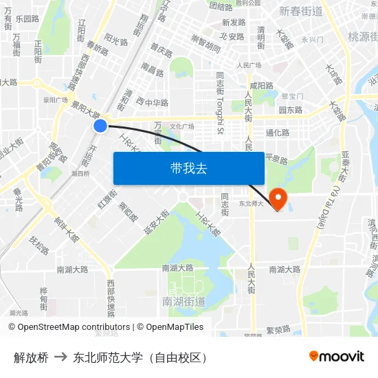 解放桥 to 东北师范大学（自由校区） map