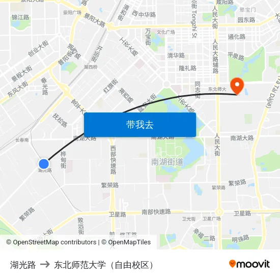 湖光路 to 东北师范大学（自由校区） map