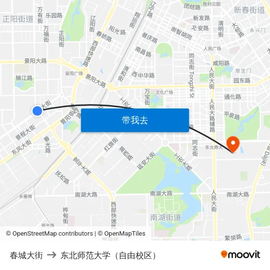 春城大街 to 东北师范大学（自由校区） map