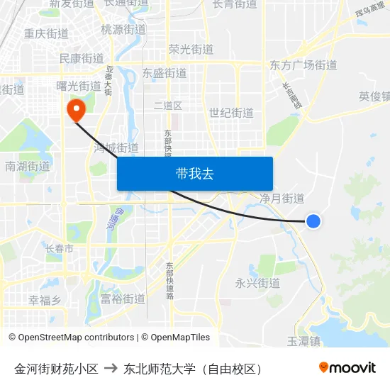 金河街财苑小区 to 东北师范大学（自由校区） map