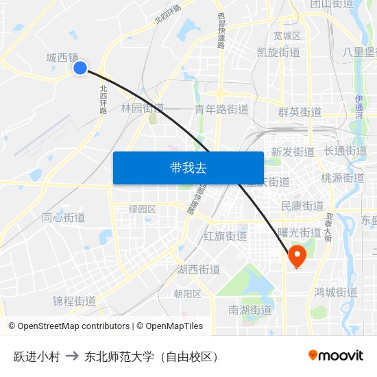跃进小村 to 东北师范大学（自由校区） map
