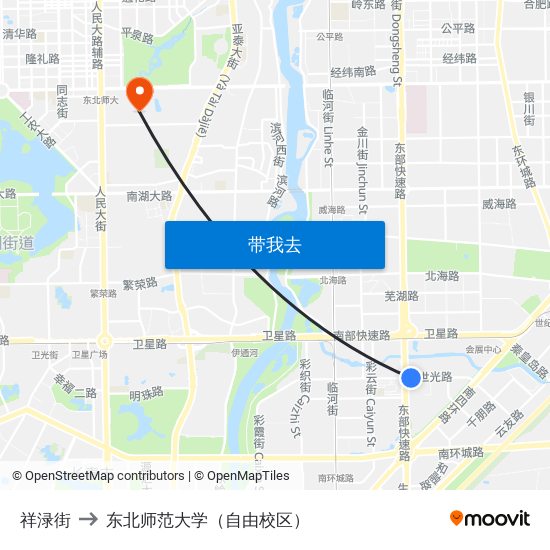 祥渌街 to 东北师范大学（自由校区） map