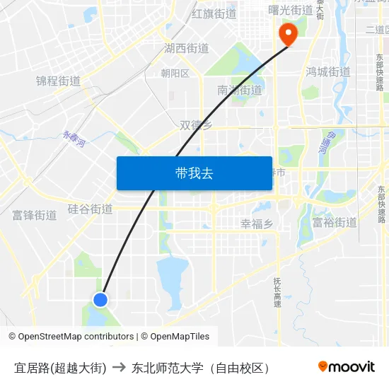宜居路(超越大街) to 东北师范大学（自由校区） map