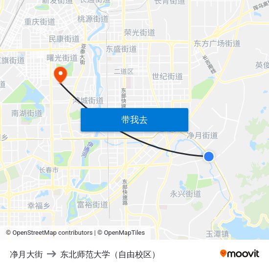 净月大街 to 东北师范大学（自由校区） map