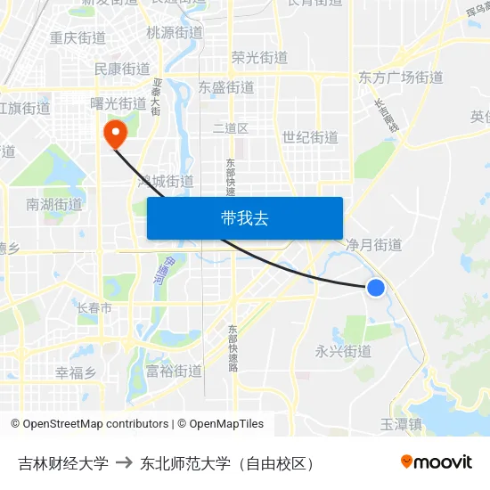 吉林财经大学 to 东北师范大学（自由校区） map