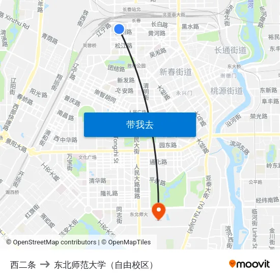 西二条 to 东北师范大学（自由校区） map