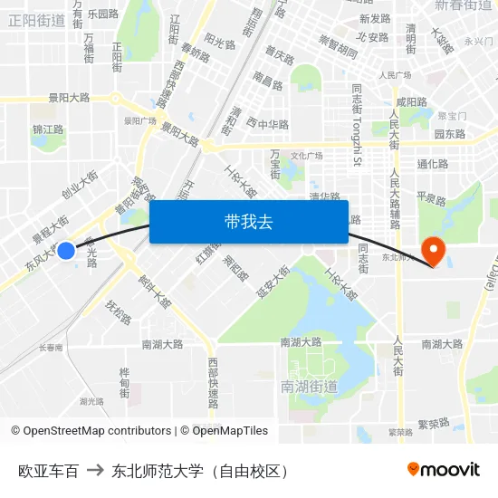 欧亚车百 to 东北师范大学（自由校区） map