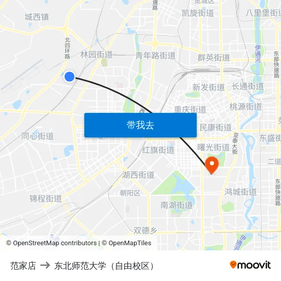 范家店 to 东北师范大学（自由校区） map