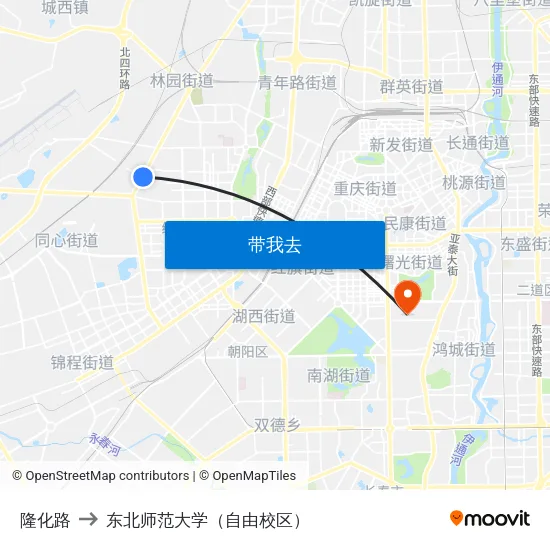 隆化路 to 东北师范大学（自由校区） map