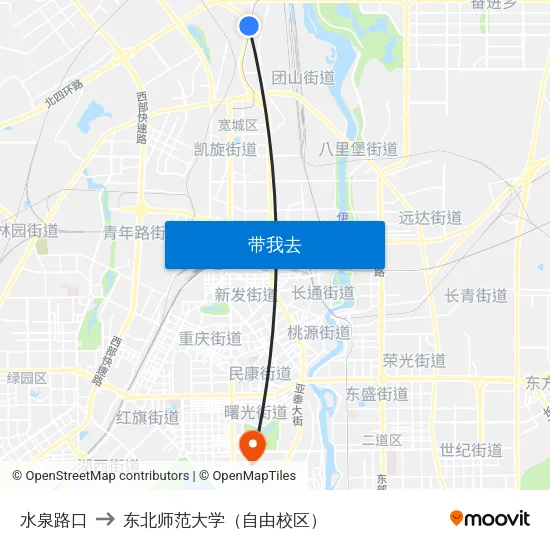 水泉路口 to 东北师范大学（自由校区） map