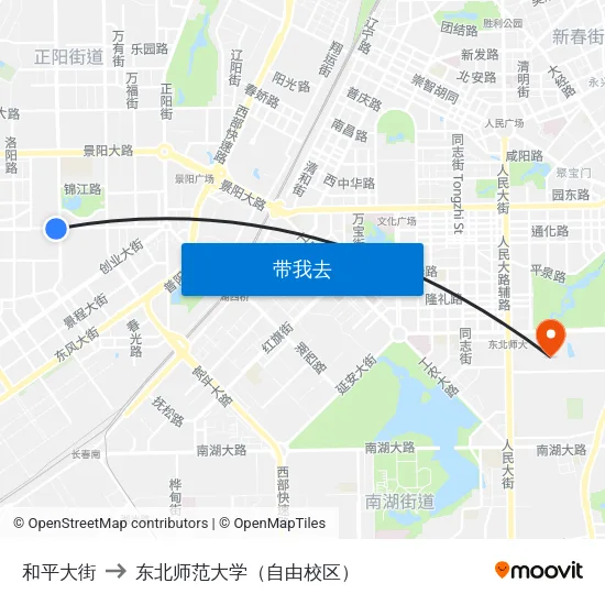 和平大街 to 东北师范大学（自由校区） map