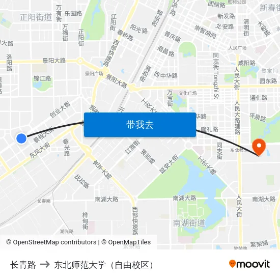 长青路 to 东北师范大学（自由校区） map