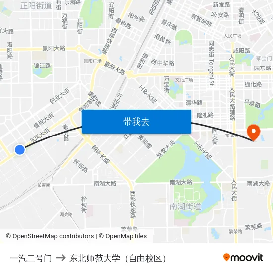 一汽二号门 to 东北师范大学（自由校区） map