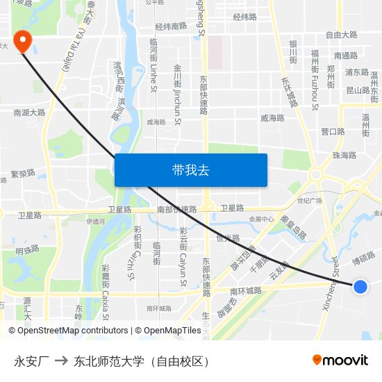 永安厂 to 东北师范大学（自由校区） map