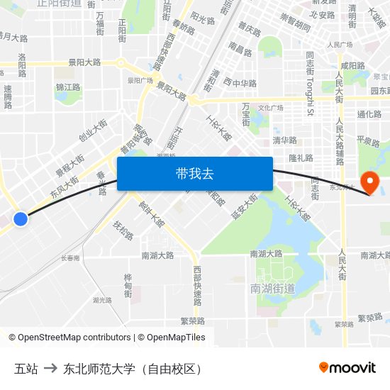 五站 to 东北师范大学（自由校区） map