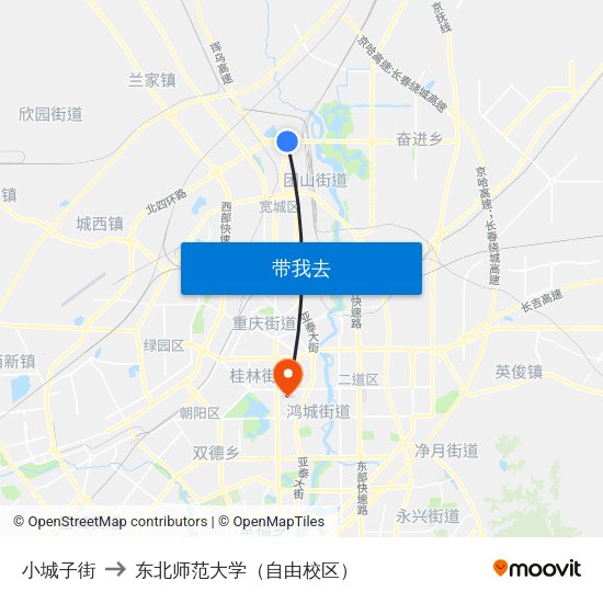 小城子街 to 东北师范大学（自由校区） map