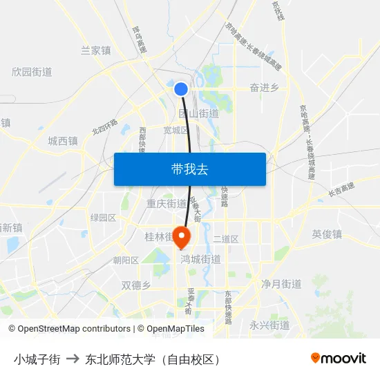 小城子街 to 东北师范大学（自由校区） map