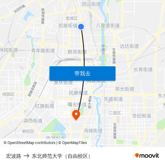 宏波路 to 东北师范大学（自由校区） map