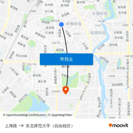 上海路 to 东北师范大学（自由校区） map